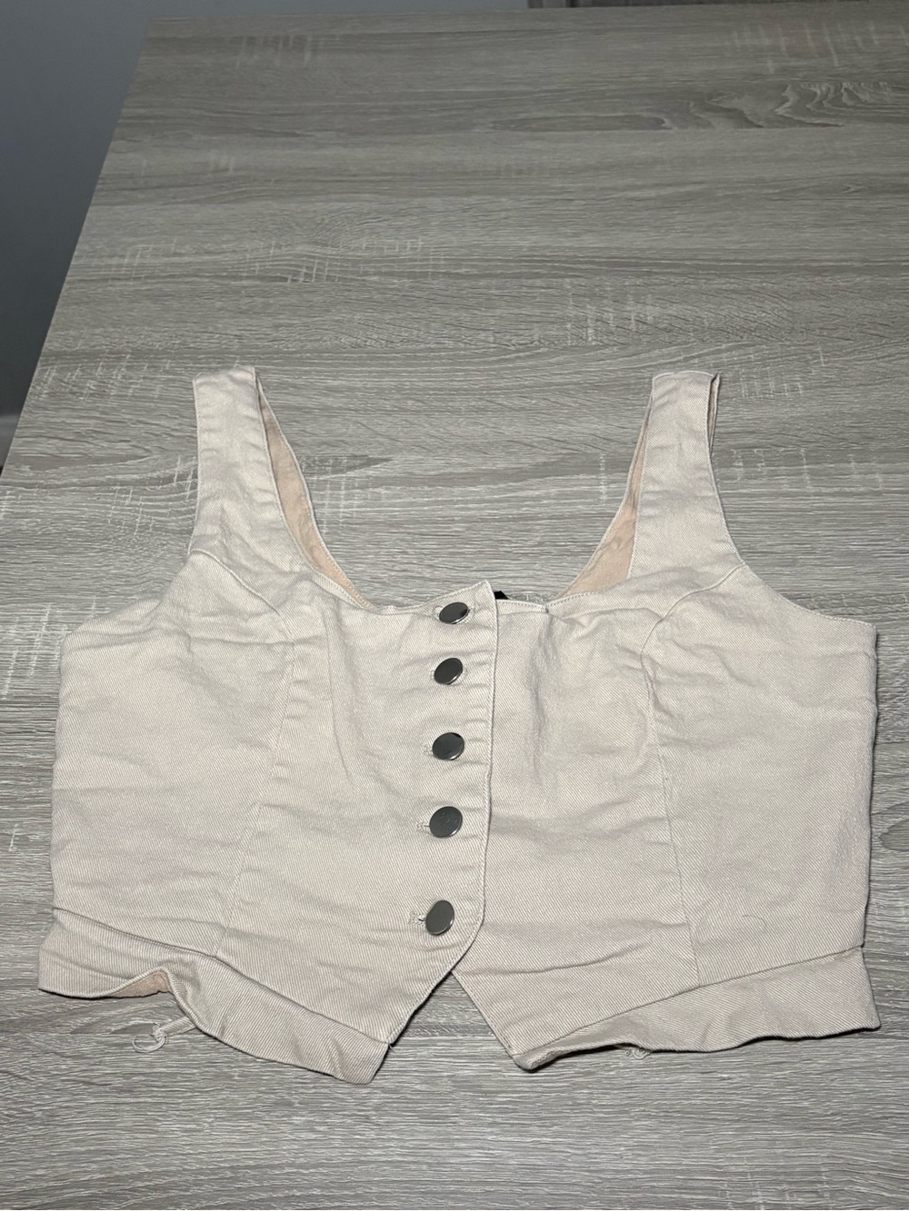 Cream Button-Front Cropped Tank Top